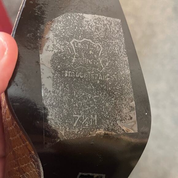 Juliana Leather Hollow Wedge Vintage Size 7.5 M Brown Snake Print Womens Pump - Picture 11 of 11